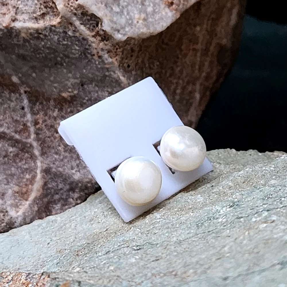 Natural Pearl Studs Round White Freshwater Pearls Studs Simple Minimalist